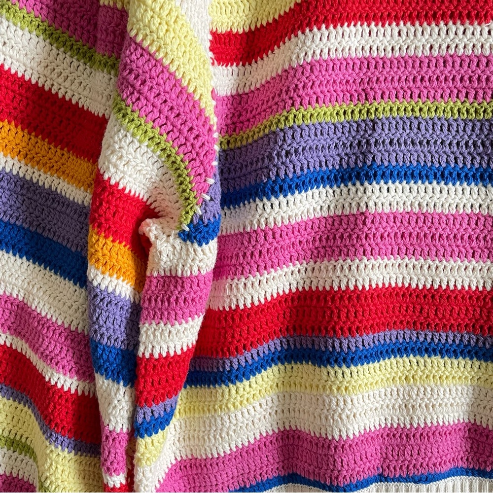 FARM Rio Rainbow Handmade Crochet Sweater Multicolor Mock Neck Women's Large NWT - Picture 11 of 16